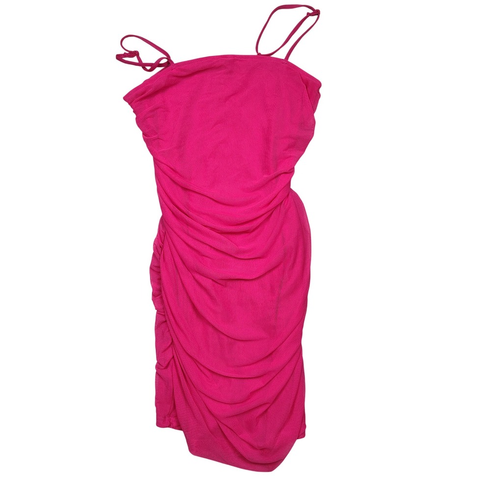 rue21 Bodycon Dress Womens Large Pink Ruched Mesh Overlay Polyester Spandex